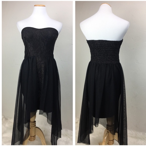 LF Dresses & Skirts - LF YOU black gold strapless sheer overlay dress